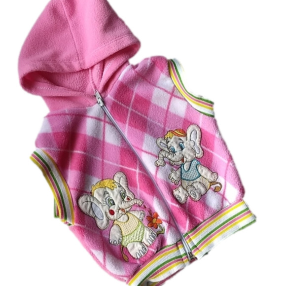 Vintage Pink Argyle Elephant Fleece Vest - Picture 1 of 15